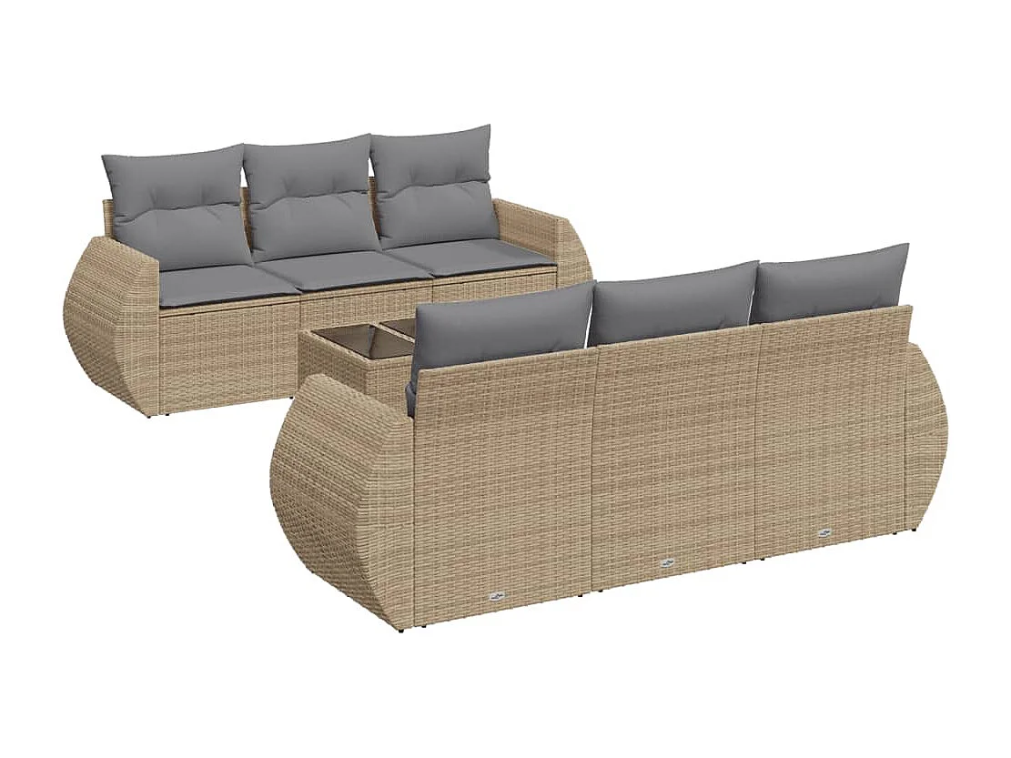 Salon de jardin avec coussins 7 pcs beige résine tressée