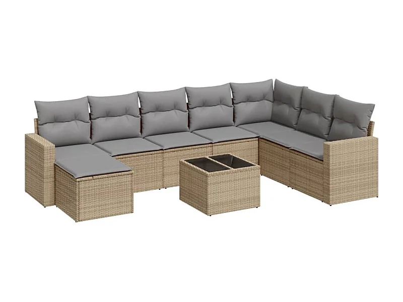 Salon de jardin avec coussins 9 pcs beige résine tressée