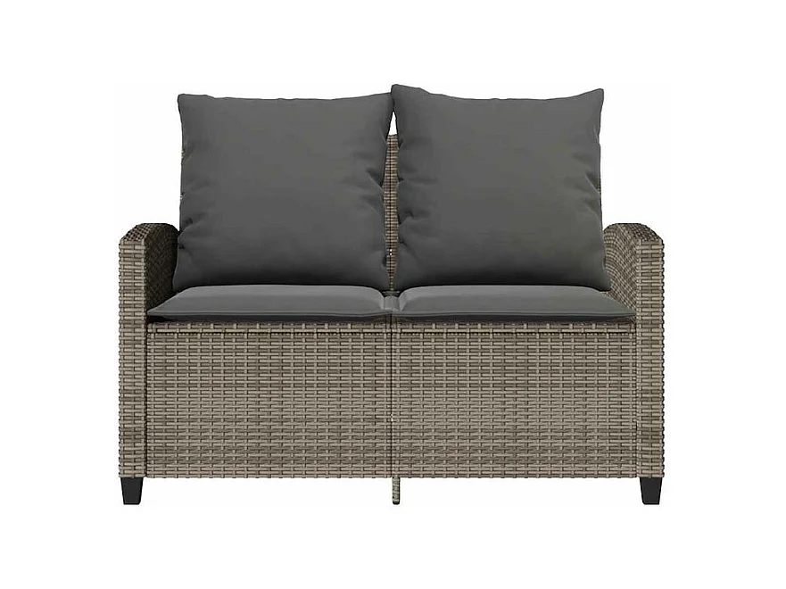Canapé de jardin 2 places coussins et table gris résine tressée