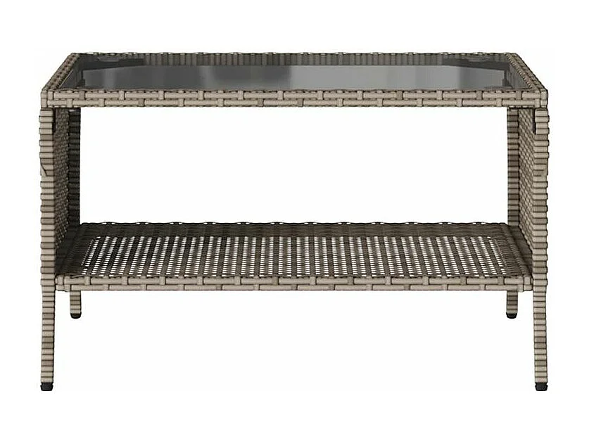 Canapé de jardin 2 places coussins et table gris résine tressée