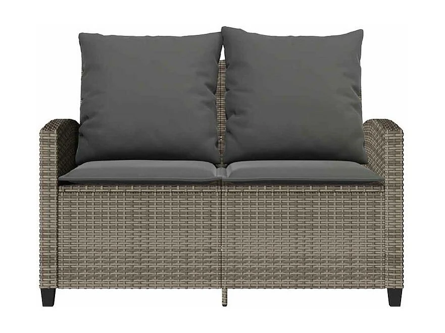 Canapé de jardin 2 places coussins et table gris résine tressée