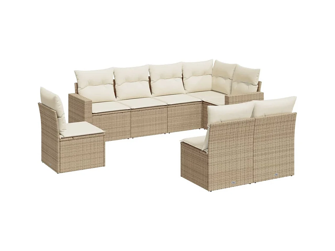 Salon de jardin avec coussins 8 pcs beige résine tressée