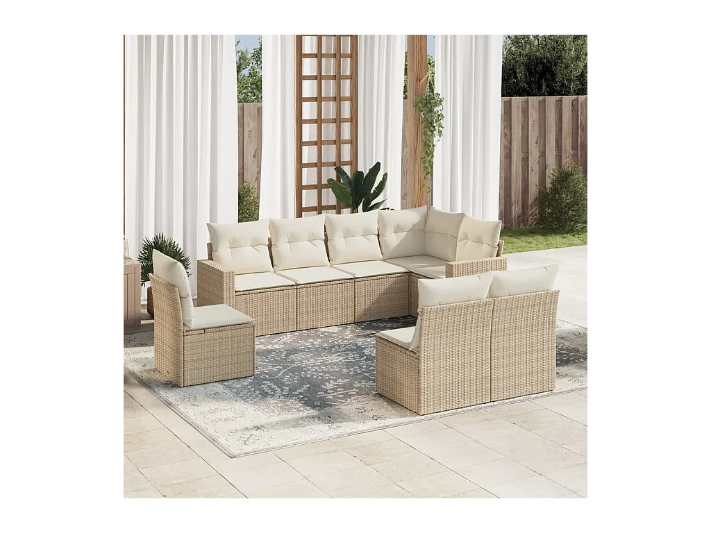 Salon de jardin avec coussins 8 pcs beige résine tressée