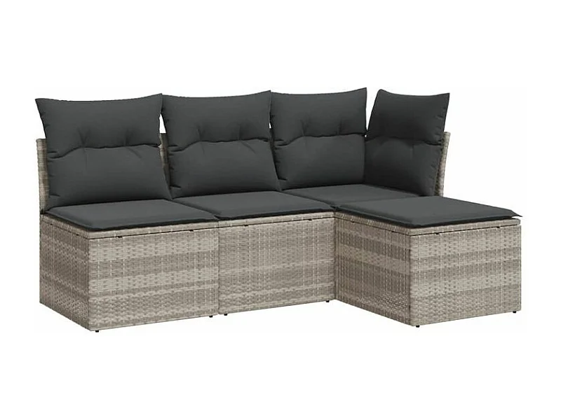 Salon de jardin 4 pcs avec coussins gris clair résine tressée