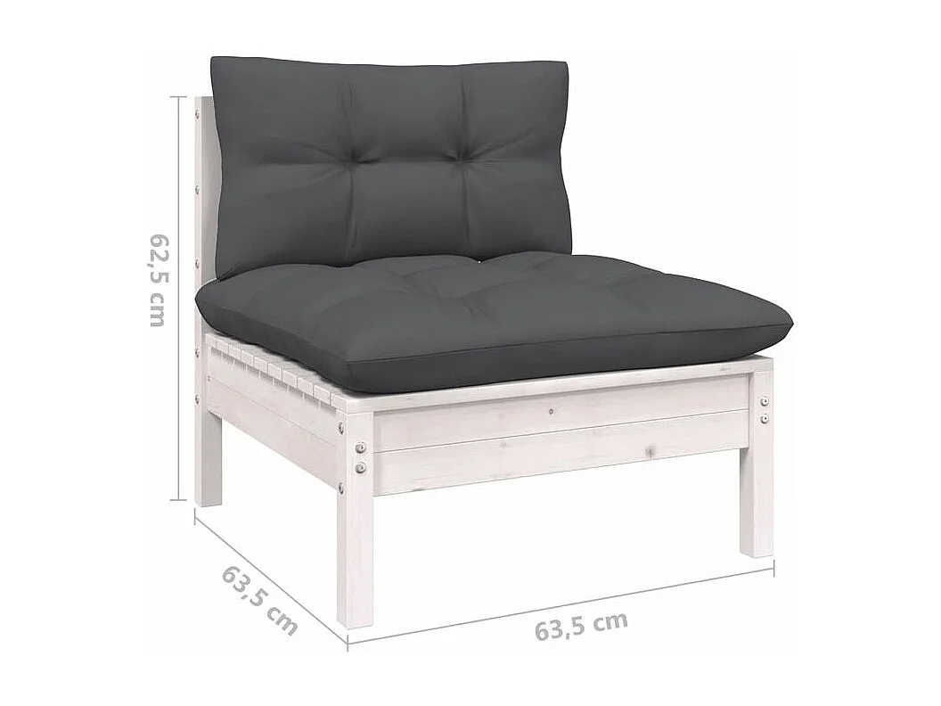 Salon de jardin 7 pcs avec coussins blanc bois de pin massif