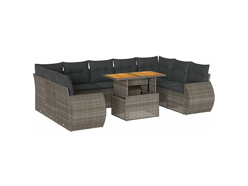 Salon de jardin avec coussins 10 pcs gris résine tressée