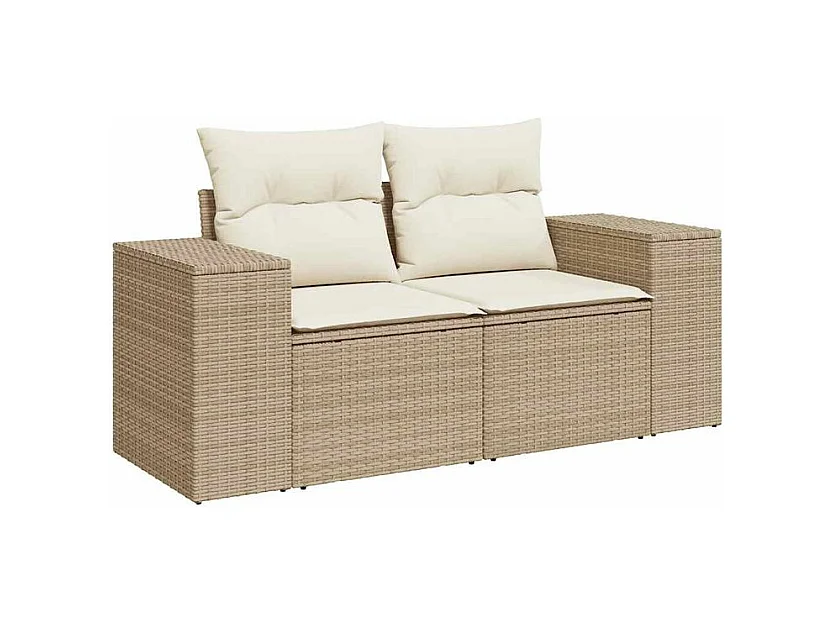 Salon de jardin 6 pcs avec coussins beige résine tressée acacia