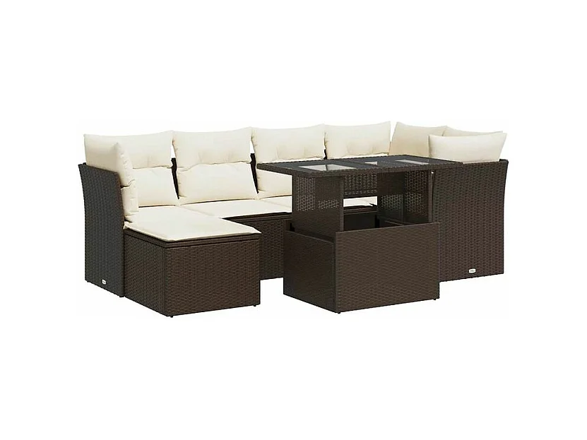 Salon de jardin avec coussins 7 pcs marron résine tressée