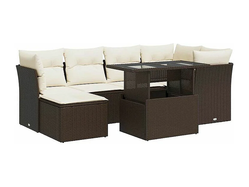 Salon de jardin avec coussins 7 pcs marron résine tressée