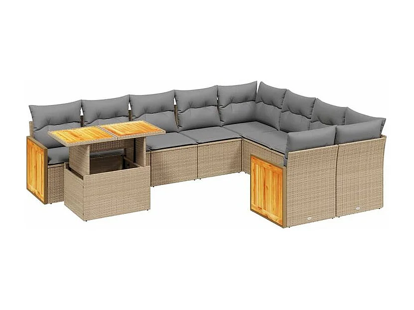 Salon de jardin avec coussins 10 pcs beige résine tressée