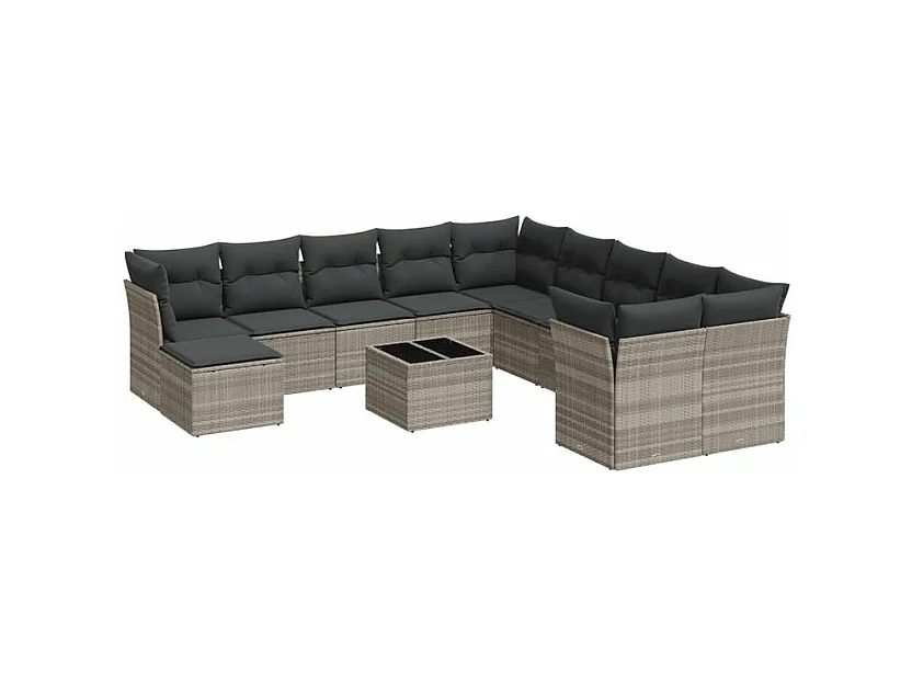 Salon de jardin avec coussins 12 pcs gris clair résine tressée