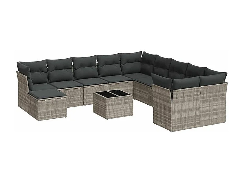 Salon de jardin avec coussins 12 pcs gris clair résine tressée
