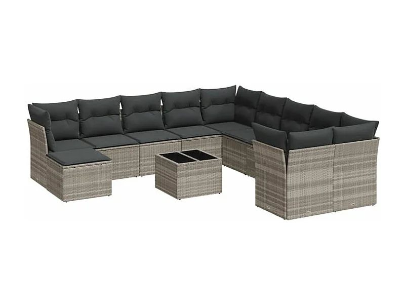 Salon de jardin avec coussins 12 pcs gris clair résine tressée