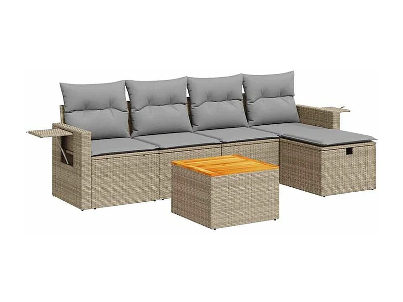 Salon de jardin avec coussins 6 pcs beige résine tressée