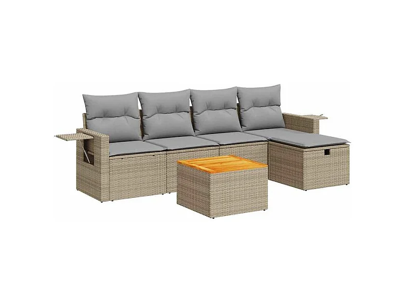 Salon de jardin avec coussins 6 pcs beige résine tressée