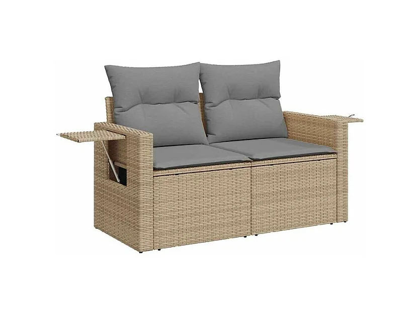 Salon de jardin avec coussins 6 pcs beige résine tressée