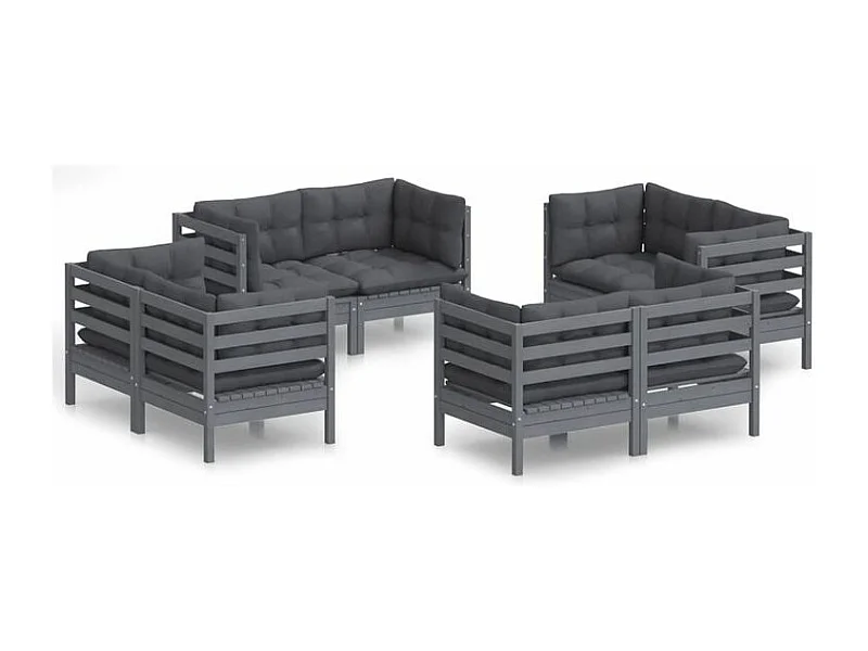 Salon de jardin 8 pcs avec coussins anthracite Bois de pin