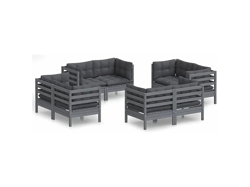 Salon de jardin 8 pcs avec coussins anthracite Bois de pin