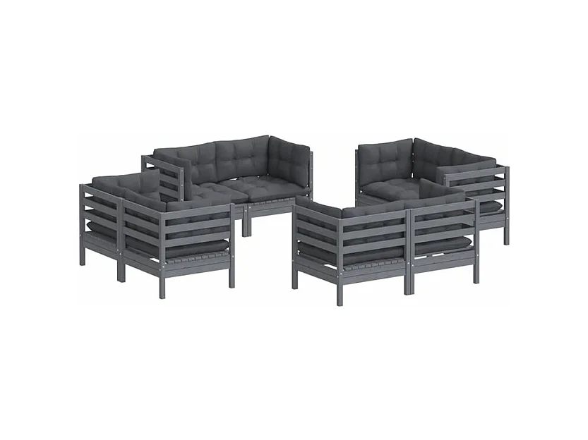 Salon de jardin 8 pcs avec coussins anthracite Bois de pin