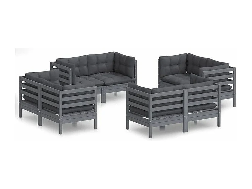 Salon de jardin 8 pcs avec coussins anthracite Bois de pin