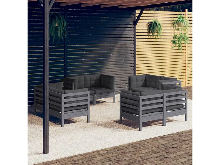 Salon de jardin 8 pcs avec coussins anthracite Bois de pin