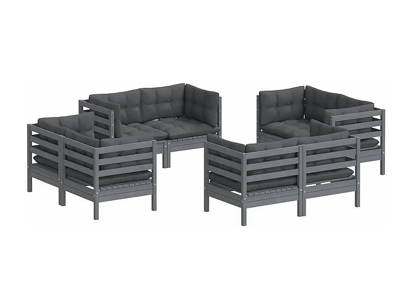 Salon de jardin 8 pcs avec coussins anthracite Bois de pin