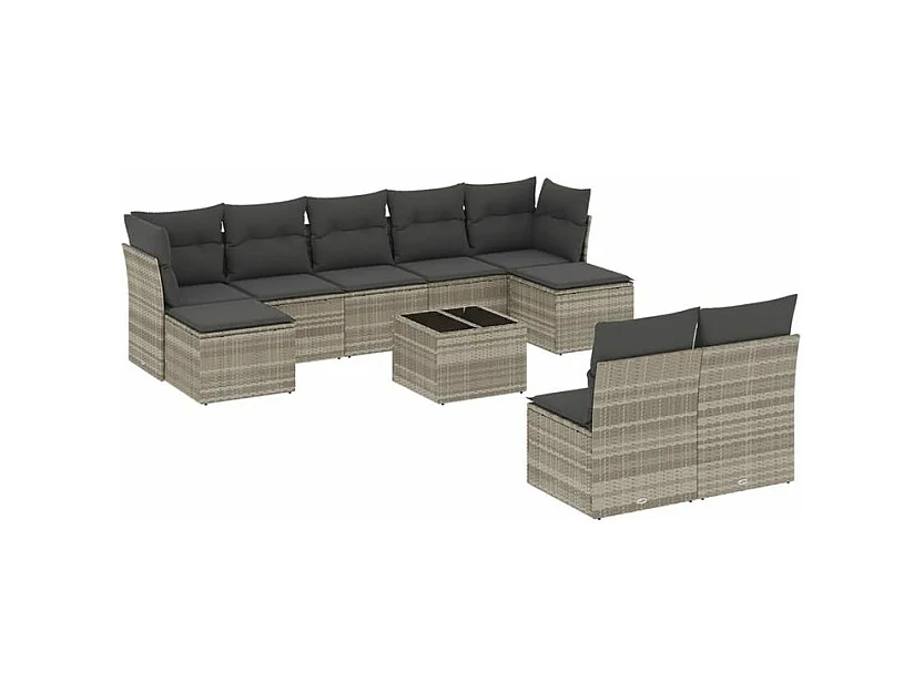 Salon de jardin avec coussins 10 pcs gris clair résine tressée
