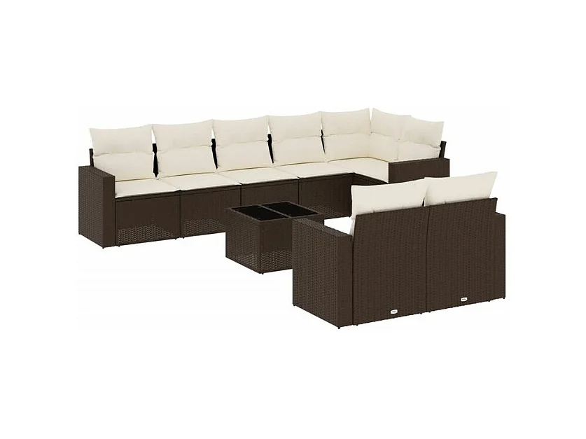 Salon de jardin avec coussins 9 pcs marron résine tressée