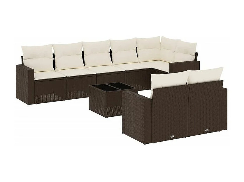 Salon de jardin avec coussins 9 pcs marron résine tressée