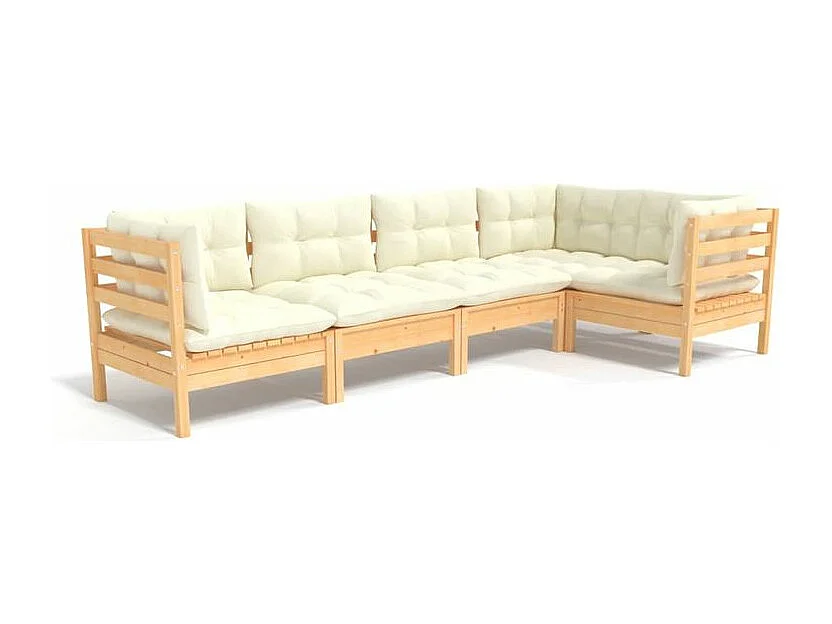 Salon de jardin 5 pcs avec coussins crème Bois de pin