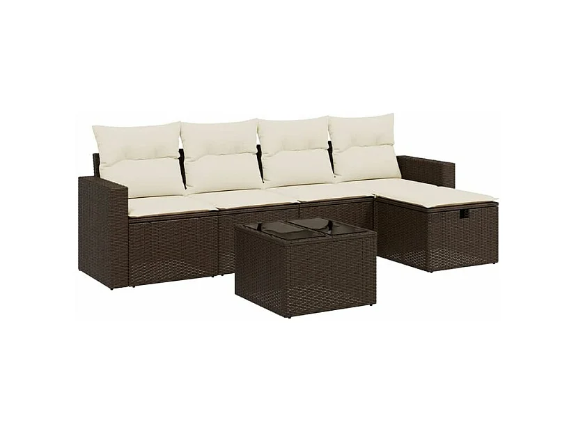 Salon de jardin avec coussins 6 pcs marron résine tressée