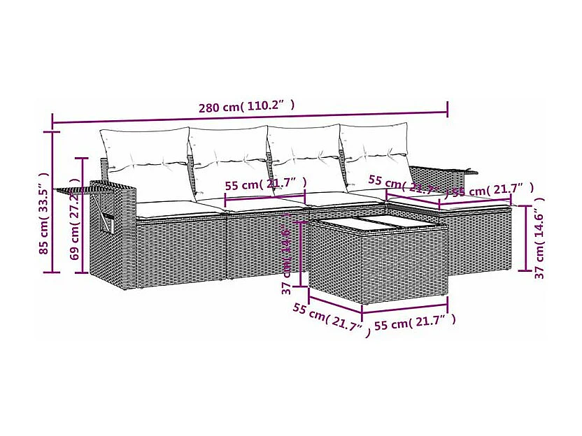 Salon de jardin avec coussins 6 pcs marron résine tressée