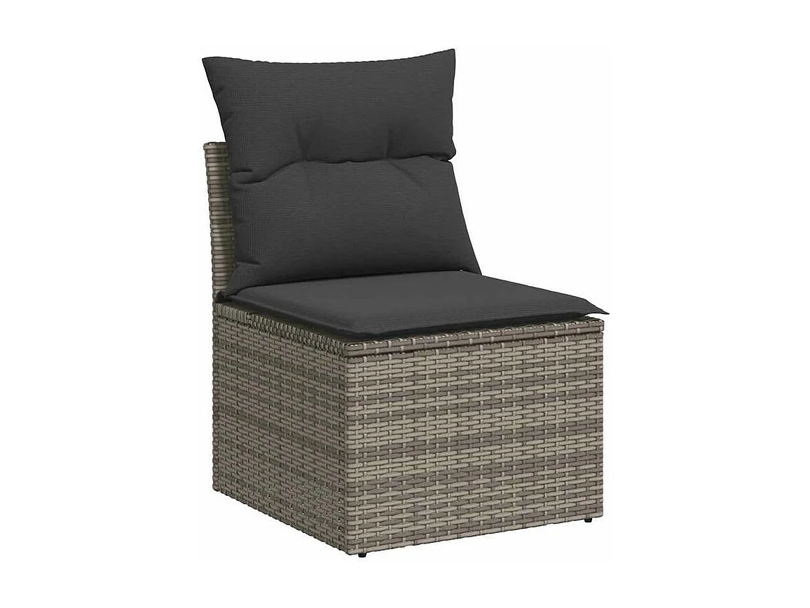 Salon de jardin avec coussins 6 pcs gris résine tressée acacia
