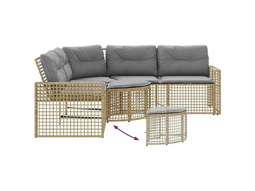 Canapé de jardin et coussins et repose-pied en forme de L rotin