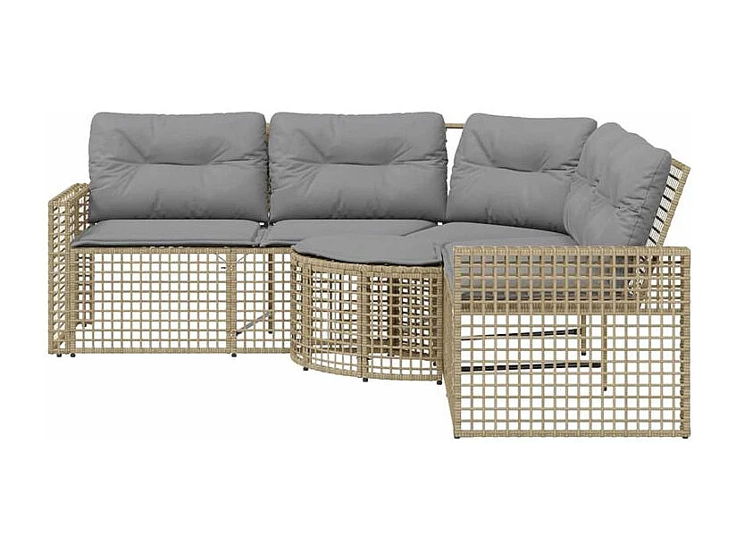 Canapé de jardin et coussins et repose-pied en forme de L rotin