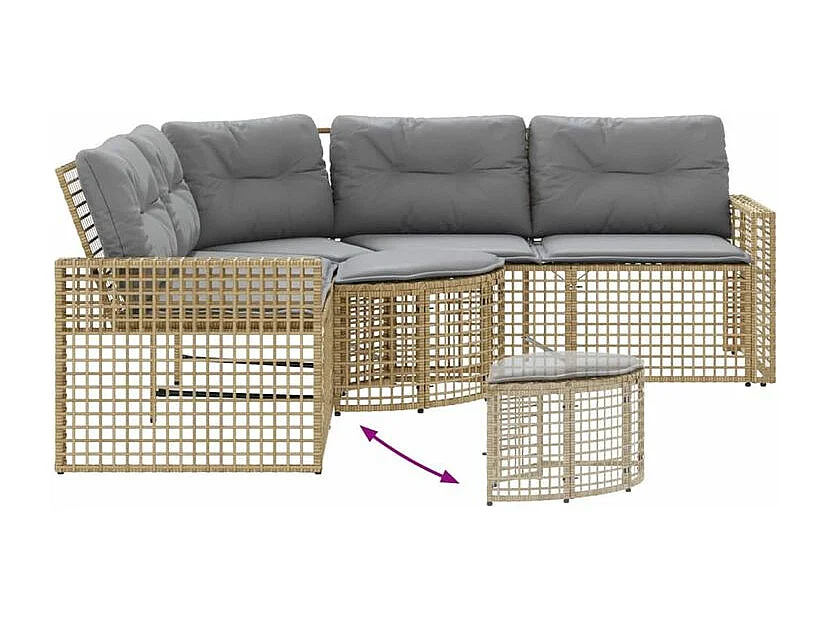 Canapé de jardin et coussins et repose-pied en forme de L rotin