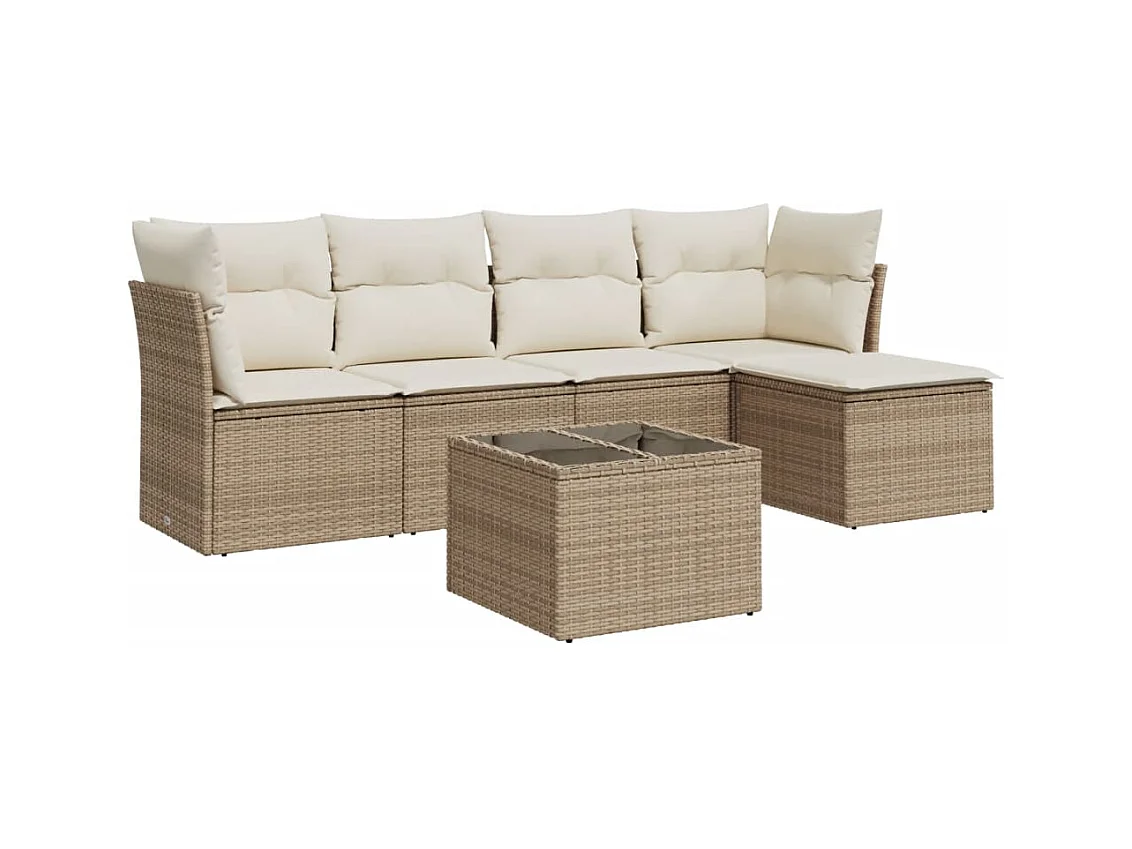 Salon de jardin avec coussins 6 pcs beige résine tressée