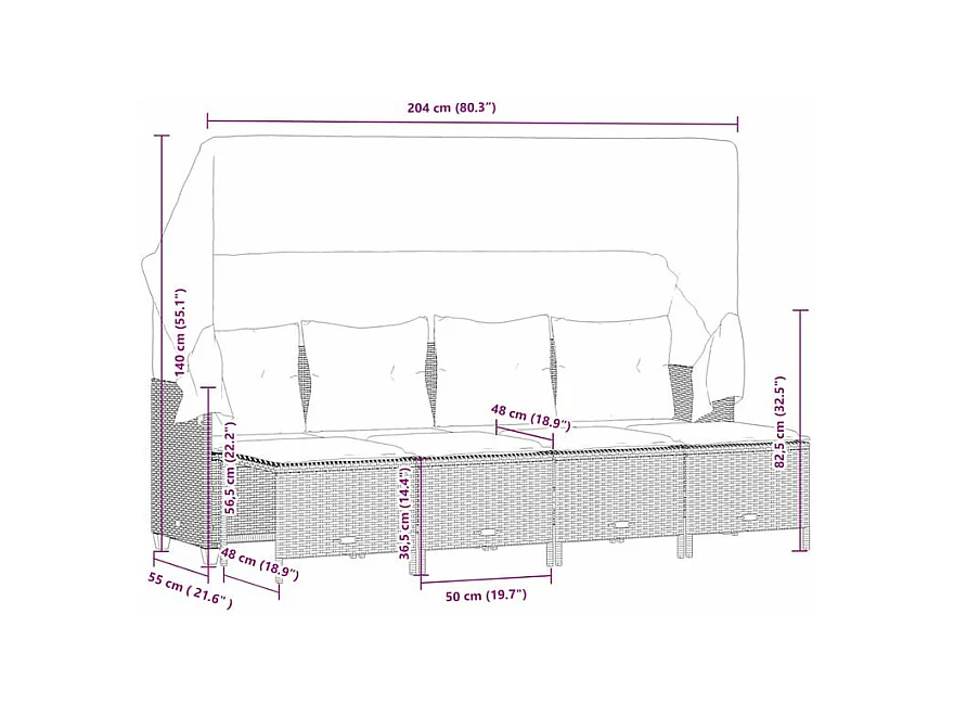 Salon de jardin 5 pcs avec coussins gris clair résine tressée