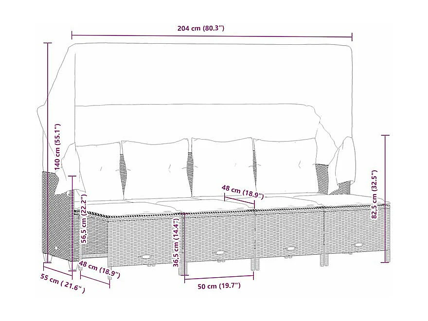 Salon de jardin 5 pcs avec coussins gris clair résine tressée