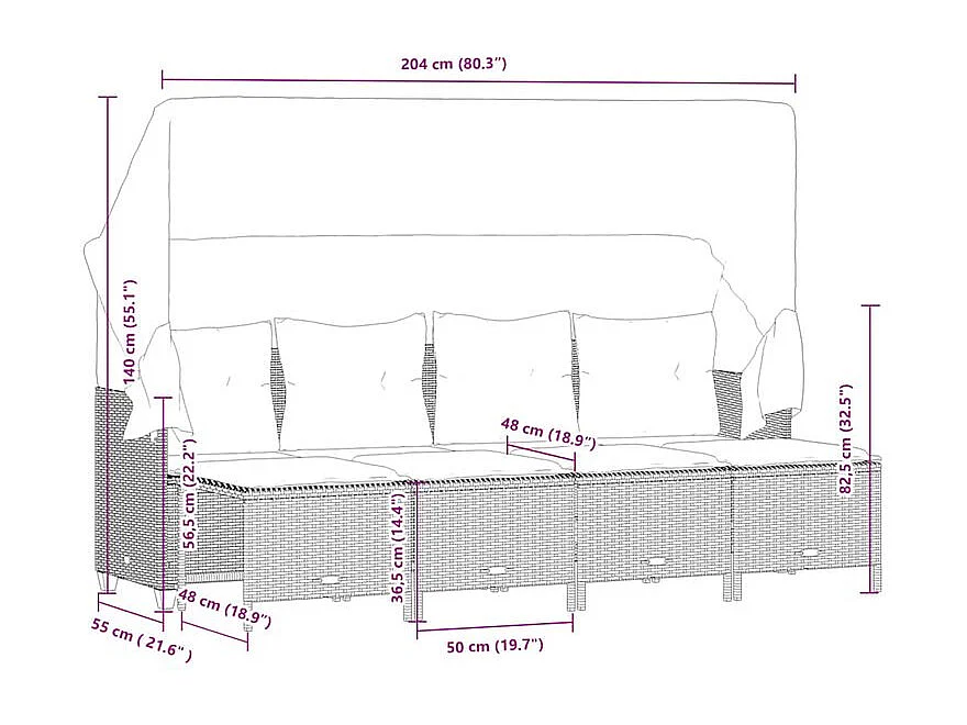 Salon de jardin 5 pcs avec coussins gris clair résine tressée