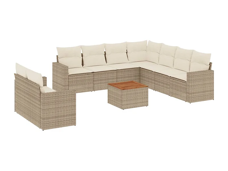 Salon de jardin avec coussins 10 pcs beige résine tressée