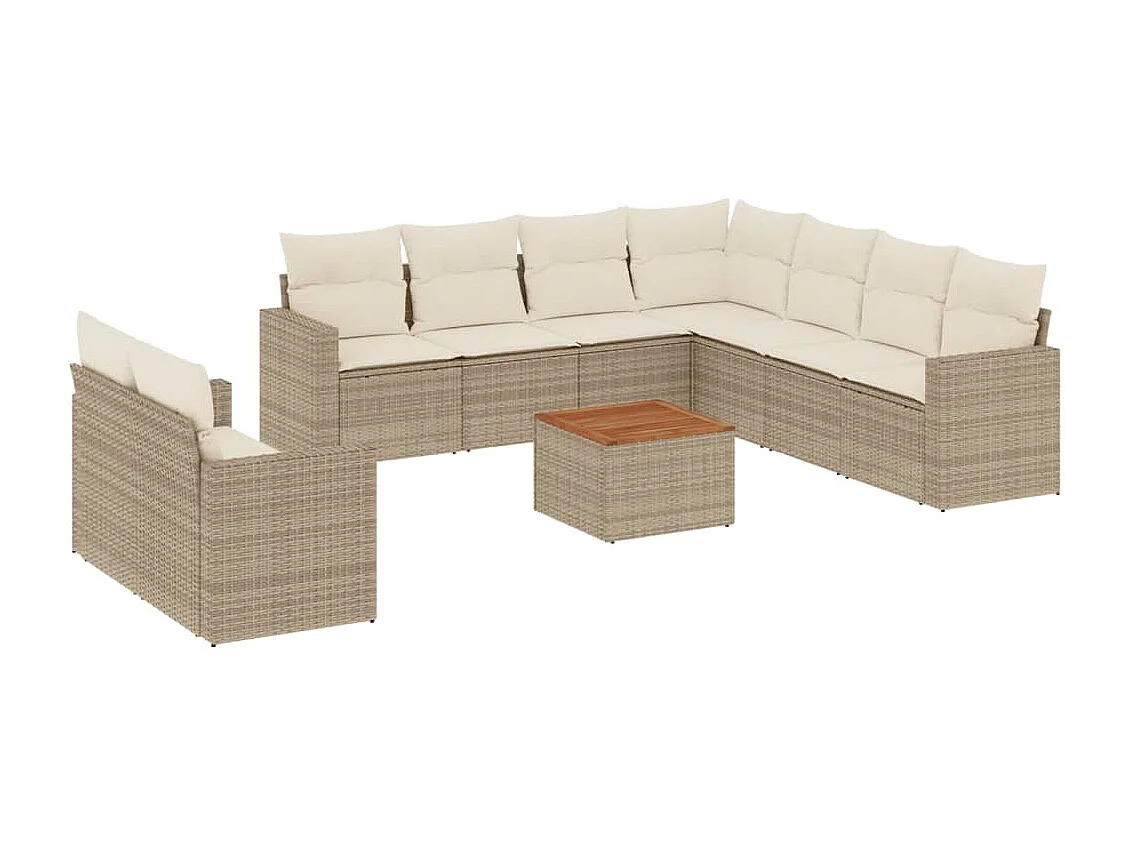 Salon de jardin avec coussins 10 pcs beige résine tressée