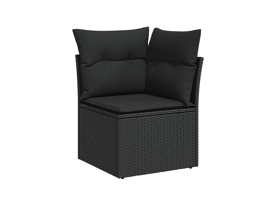 Salon de jardin 10 pcs avec coussins noir résine tressée acacia