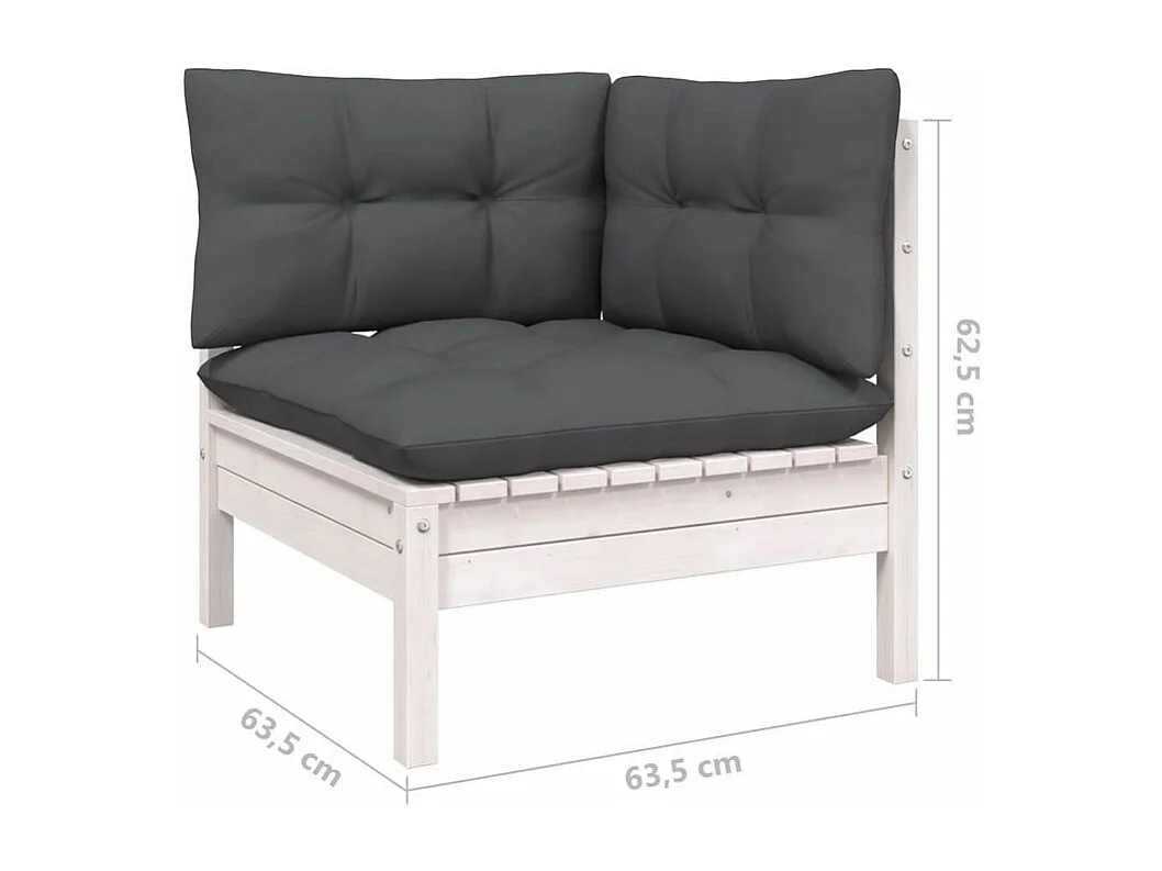 Salon de jardin 11 pcs avec coussins blanc bois de pin solide