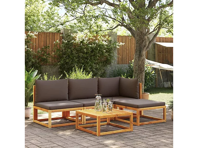 Salon de jardin avec coussins 5 pcs Bois d'acacia solide
