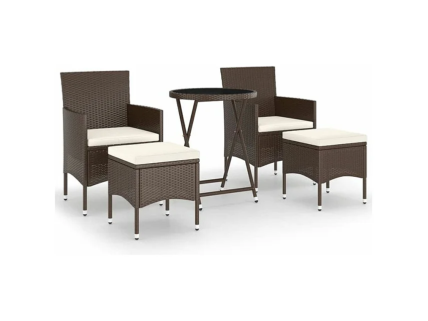 Ensemble de bistro de jardin 5 pcs poly rotin et verre trempé