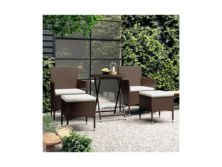 Ensemble de bistro de jardin 5 pcs poly rotin et verre trempé