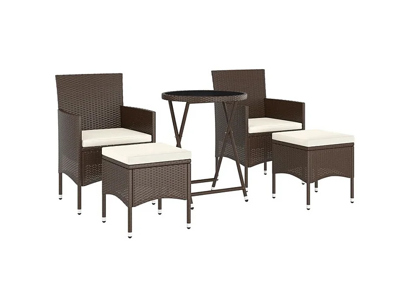 Ensemble de bistro de jardin 5 pcs poly rotin et verre trempé