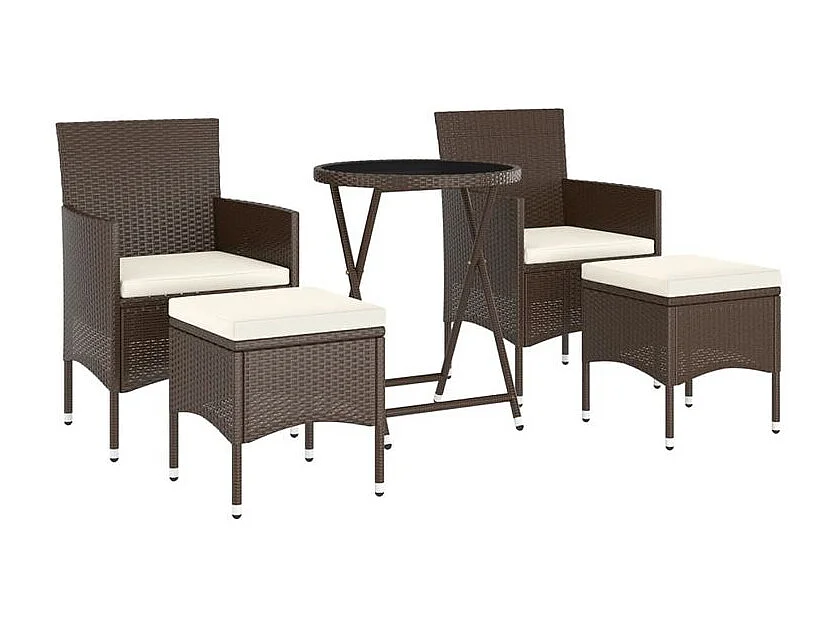 Ensemble de bistro de jardin 5 pcs poly rotin et verre trempé