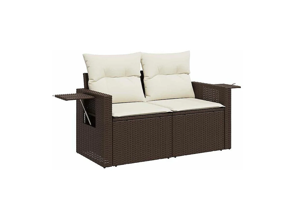 Salon de jardin 10 pcs avec coussins marron résine tressée